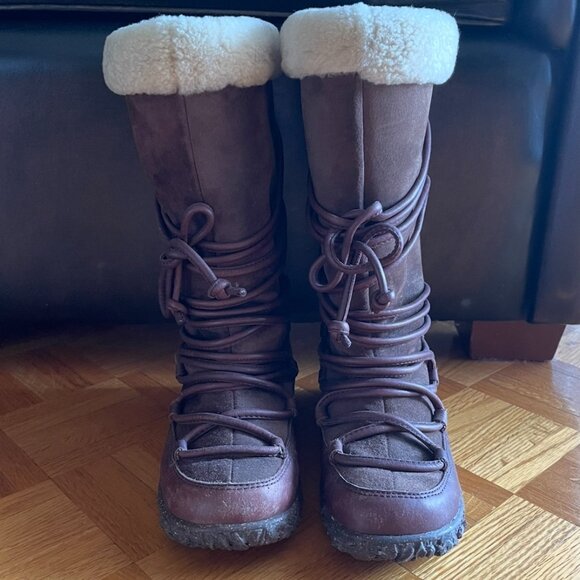 Paul Brodie Tall Lace Winter Boots Mukluks Brown Leather - Picture 3 of 8